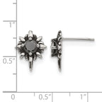 Stainless Steel Polished & Antiqued Black Cubic Zirconia Button Earrings for Women