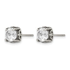 Stainless Steel Polished & Antiqued Cubic Zirconia Stud Earrings