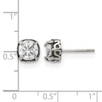 Stainless Steel Polished & Antiqued Cubic Zirconia Stud Earrings