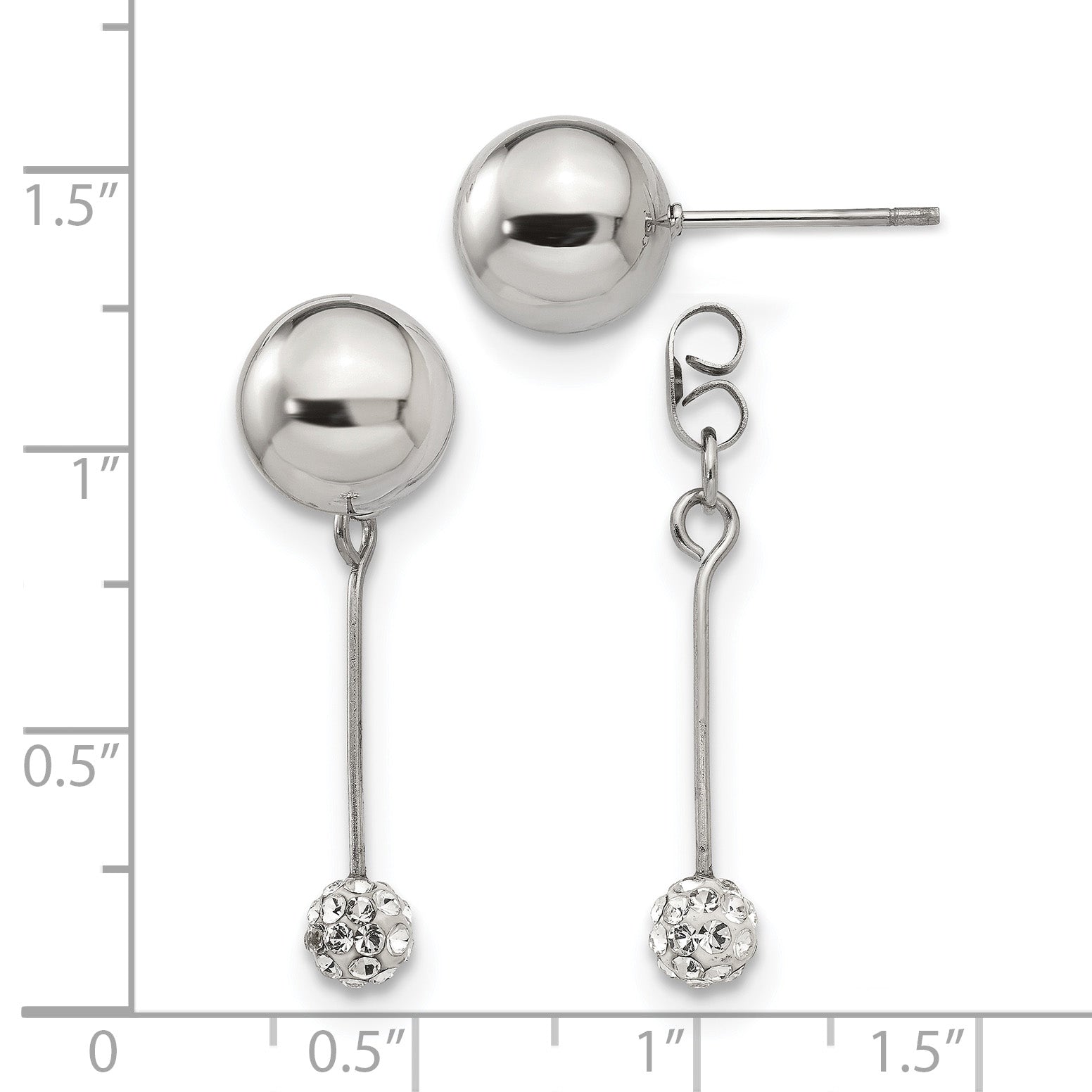 Stainless Steel Polished Crystal Drop Dangle Earrings for Women