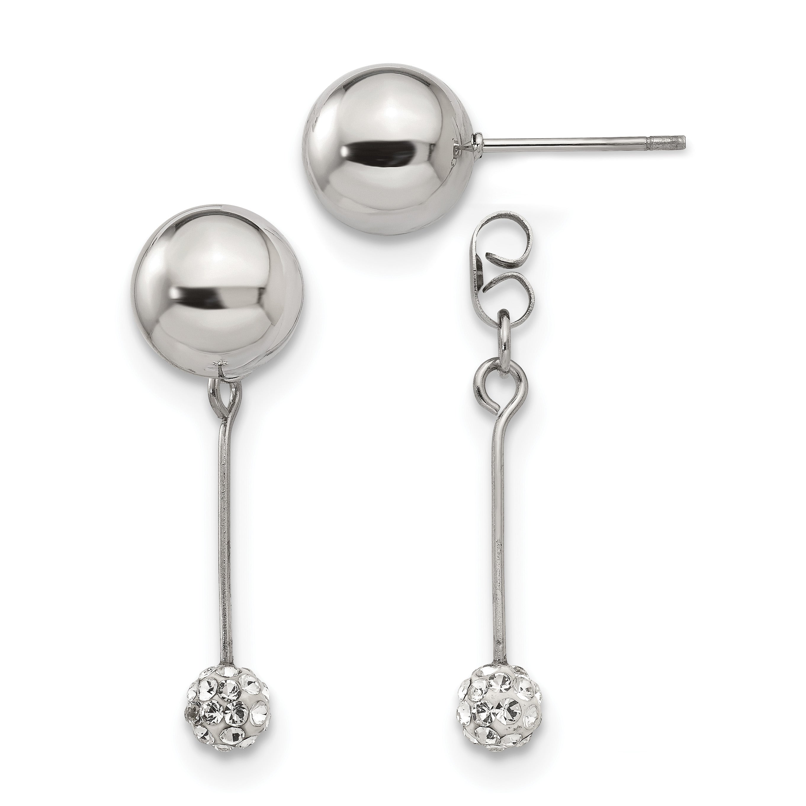 Stainless Steel Polished Crystal Drop Dangle Earrings for Women