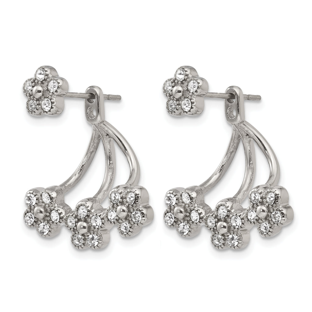 Stainless Steel Polished Crystal Drop Dangle Earrings for Women