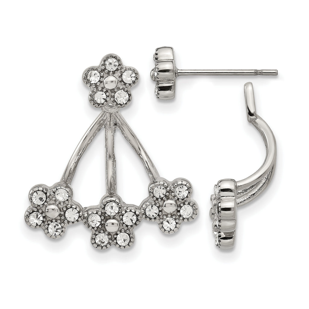 Stainless Steel Polished Crystal Drop Dangle Earrings for Women