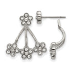 Stainless Steel Polished Crystal Drop Dangle Earrings for Women