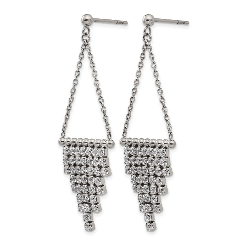Stainless Steel Polished Cubic Zirconia Drop Dangle Earrings for Women