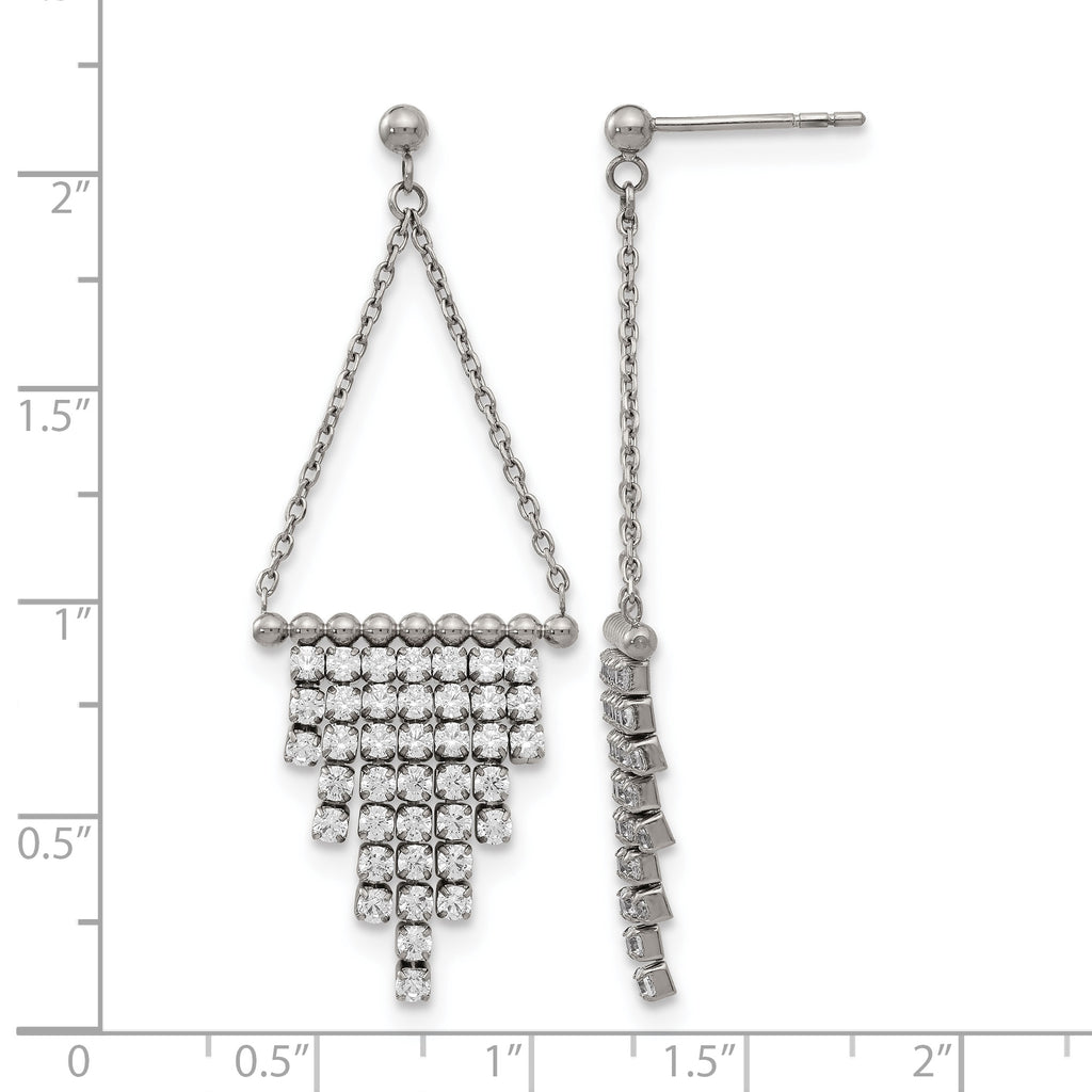 Stainless Steel Polished Cubic Zirconia Drop Dangle Earrings for Women