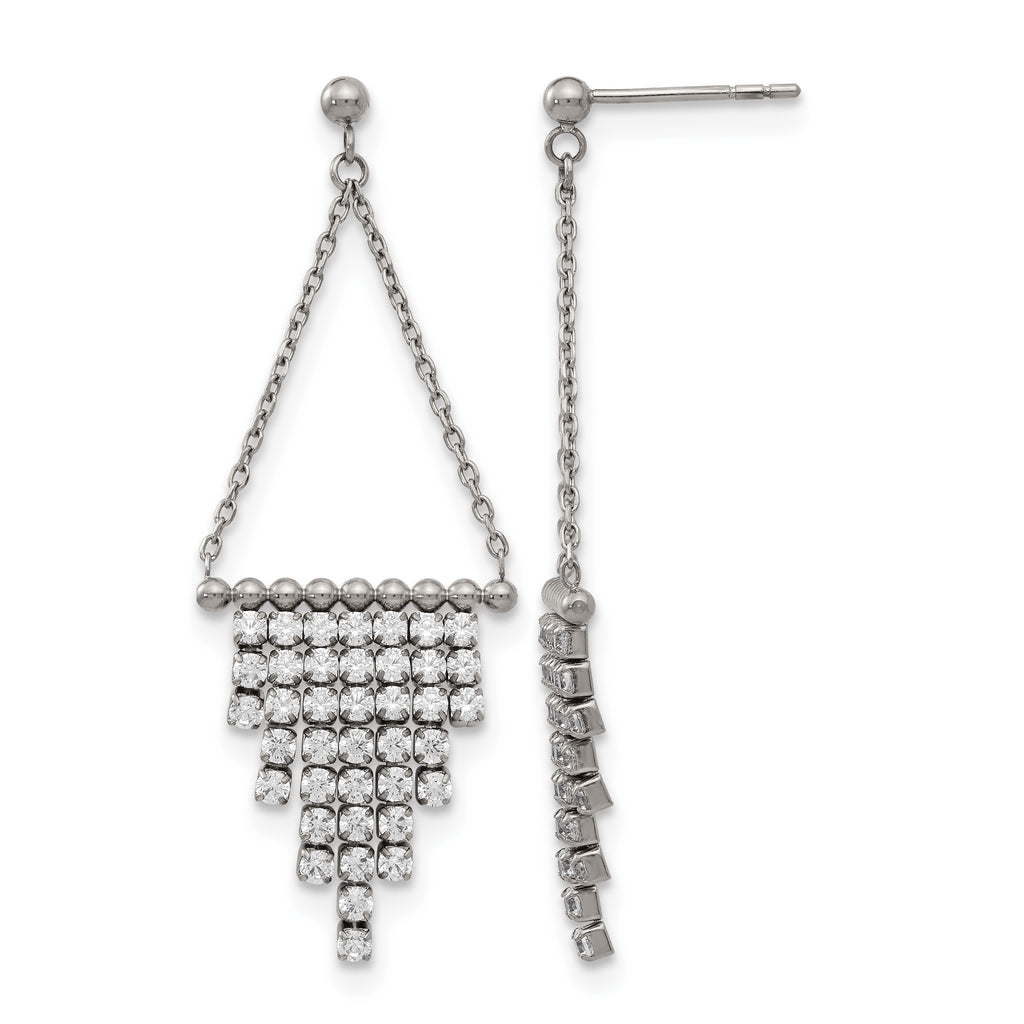 Stainless Steel Polished Cubic Zirconia Drop Dangle Earrings for Women