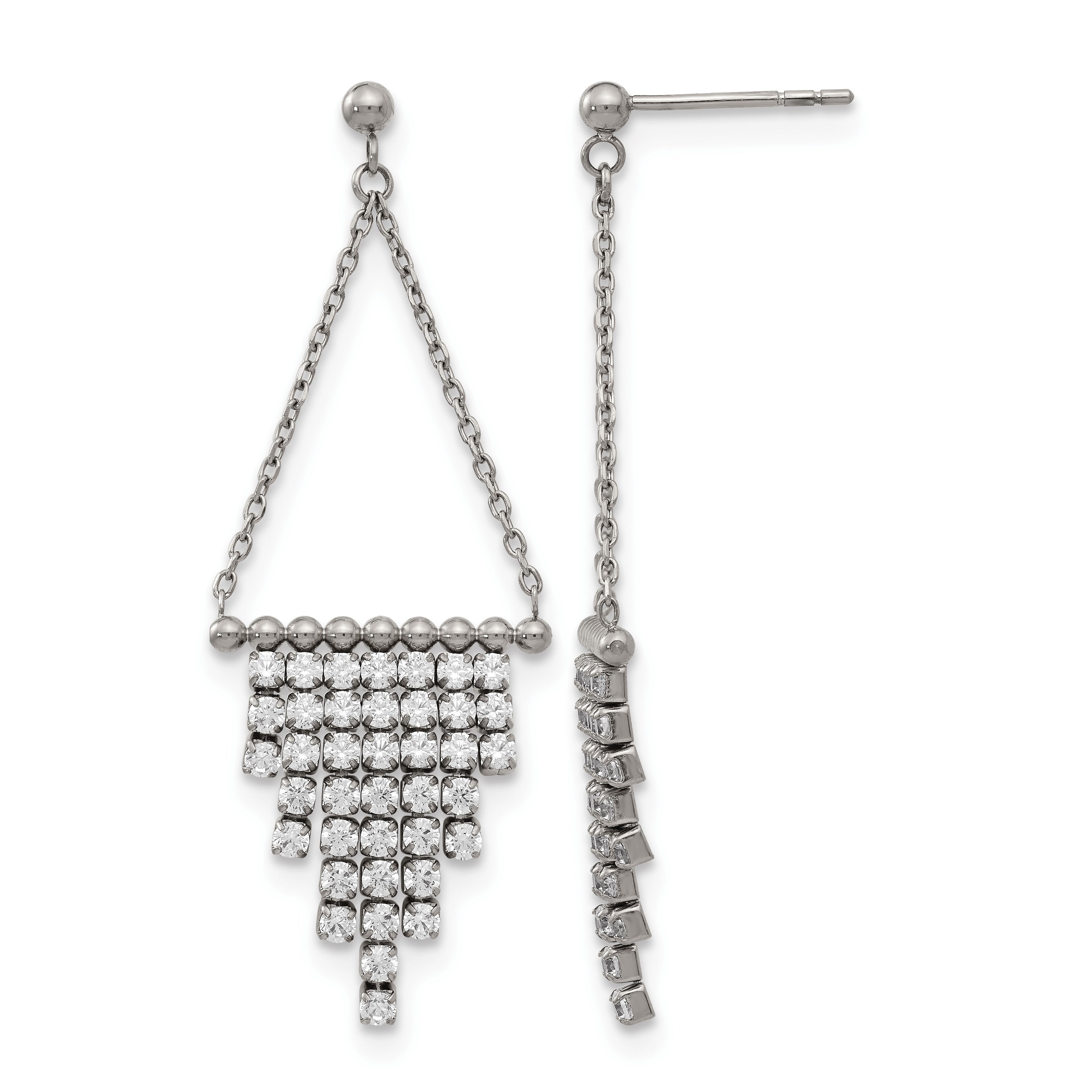 Stainless Steel Polished Cubic Zirconia Drop Dangle Earrings for Women