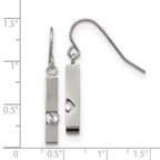 Chisel Stainless Steel Brushed and Polished with CZ Bar Dangle Shepherd Hook Earrings
