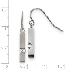 Chisel Stainless Steel Brushed and Polished with CZ Bar Dangle Shepherd Hook Earrings