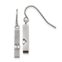 Chisel Stainless Steel Brushed and Polished with CZ Bar Dangle Shepherd Hook Earrings