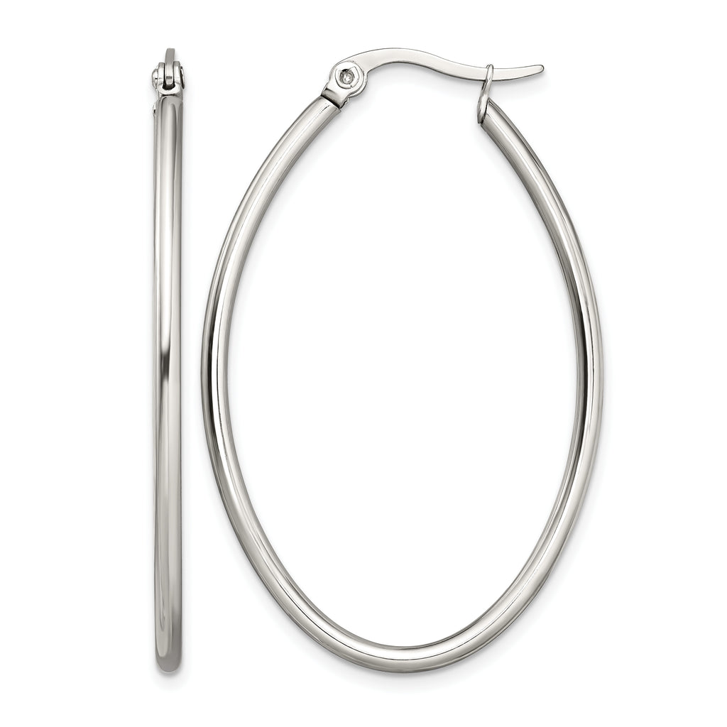 Stainless Steel Polished Oval Hoop Earrings for Women