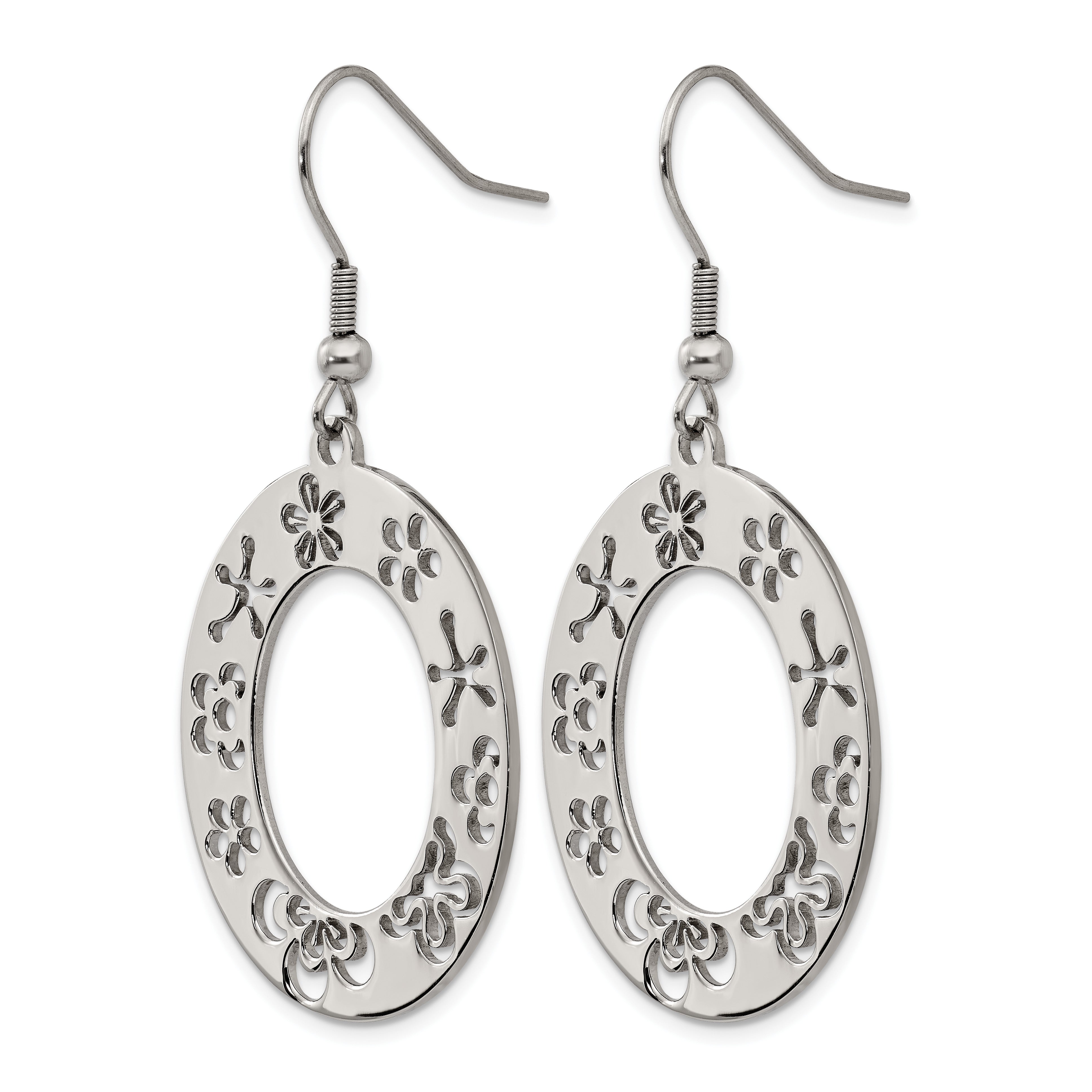 Stainless Steel Polished Flower Drop Dangle Earrings for Women Secondary image