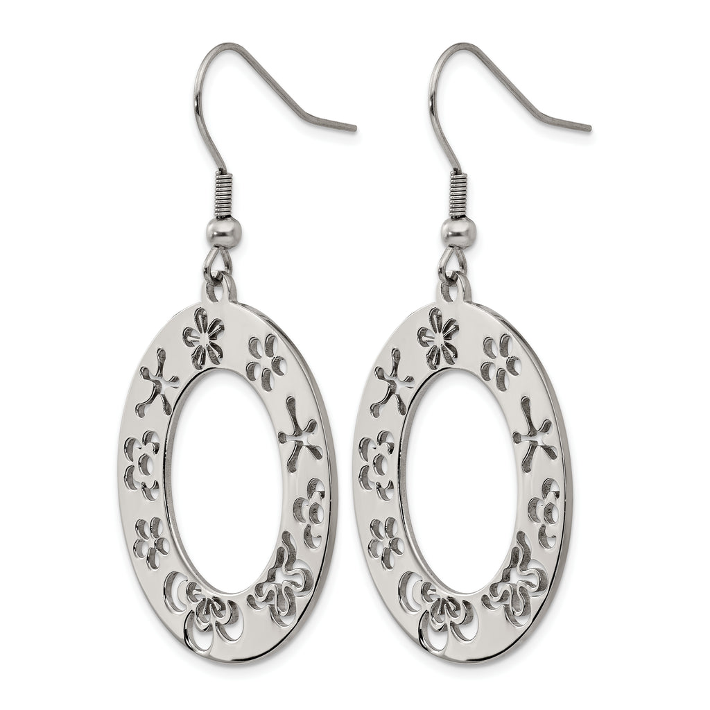 Stainless Steel Polished Flower Drop Dangle Earrings for Women