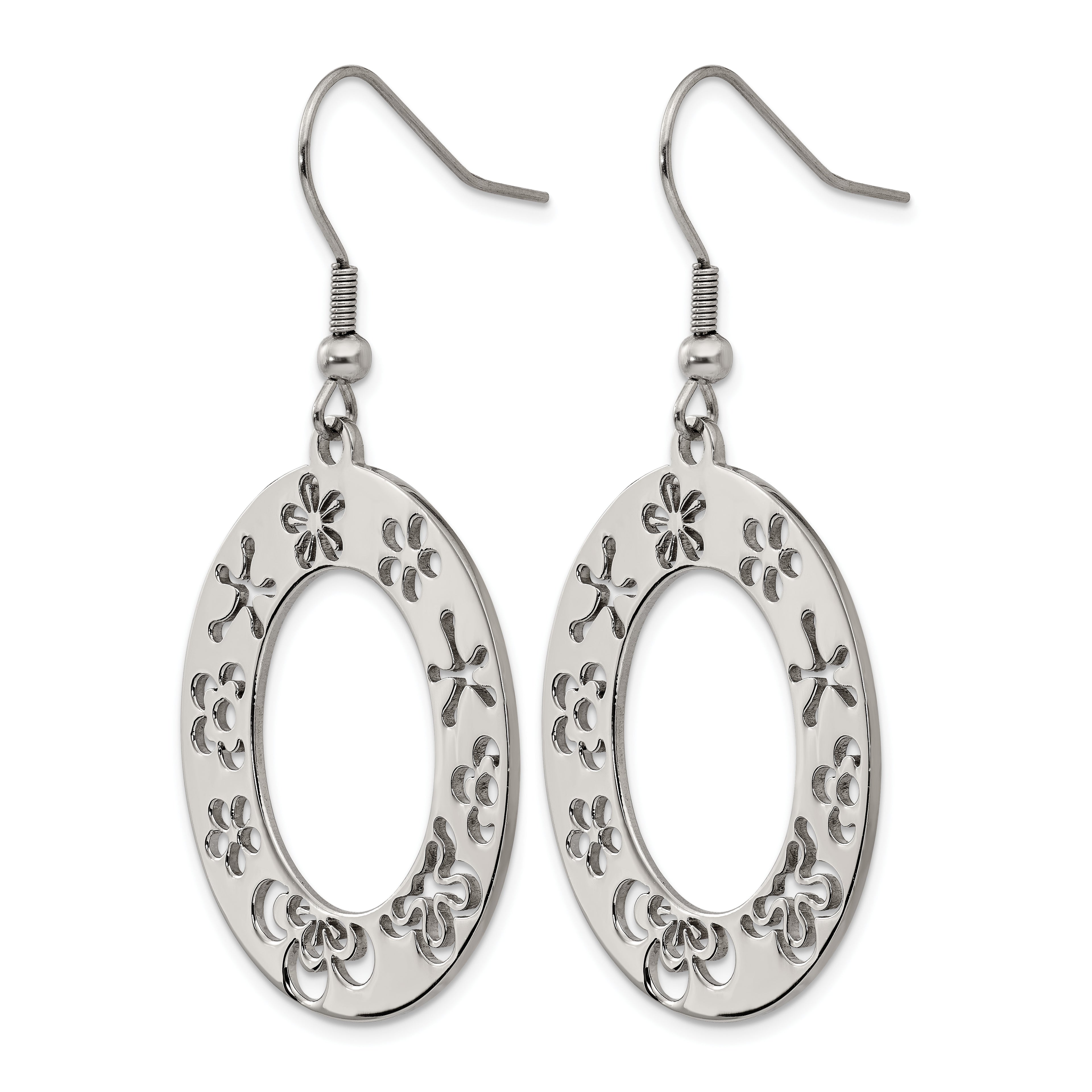 Stainless Steel Polished Flower Drop Dangle Earrings for Women
