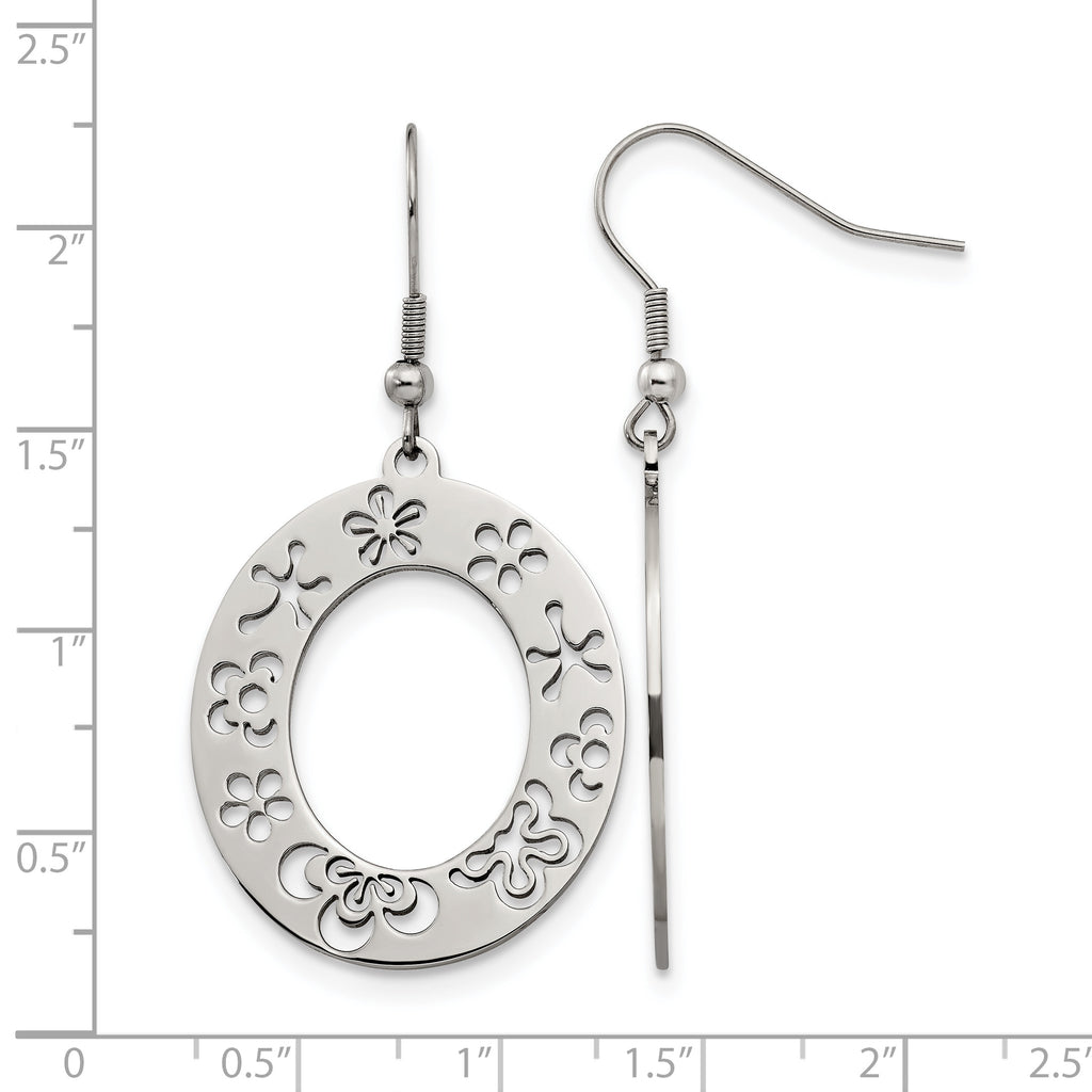 Stainless Steel Polished Flower Drop Dangle Earrings for Women