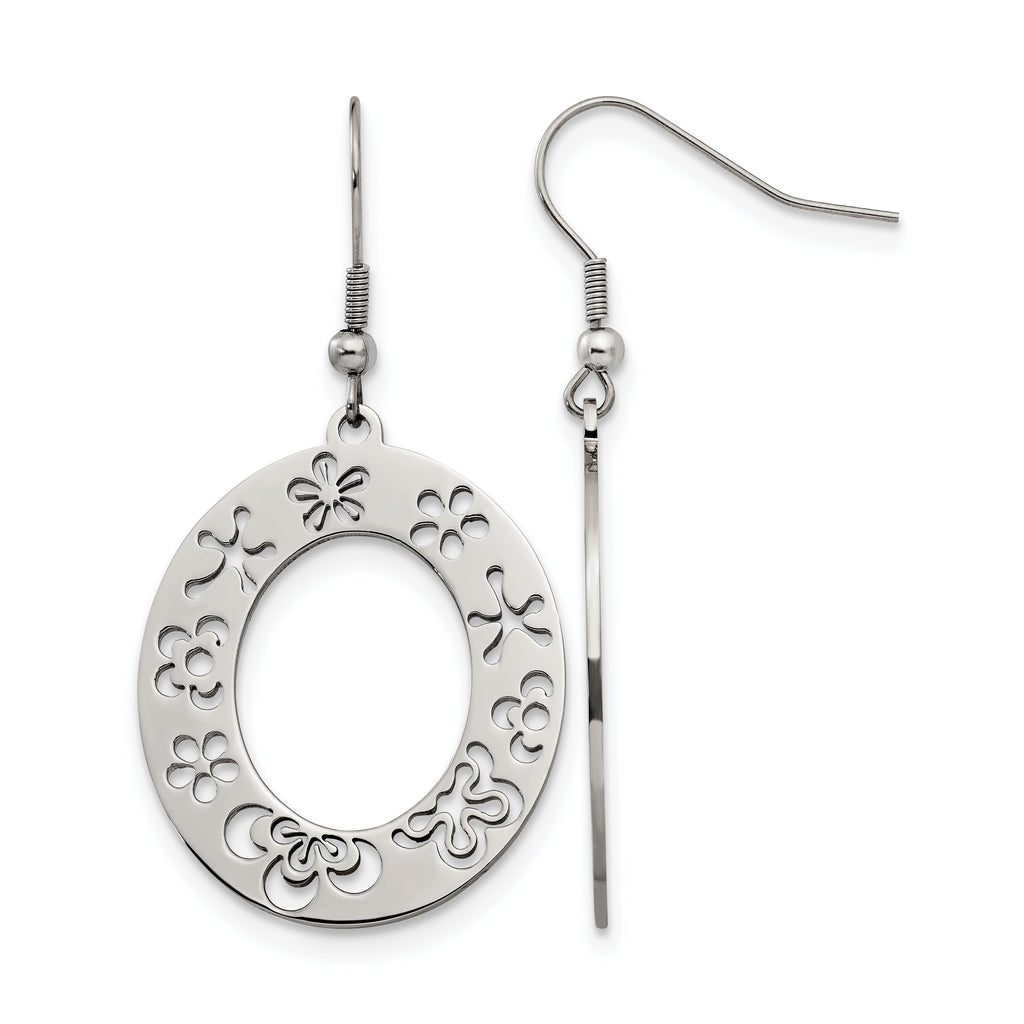 Stainless Steel Polished Flower Drop Dangle Earrings for Women