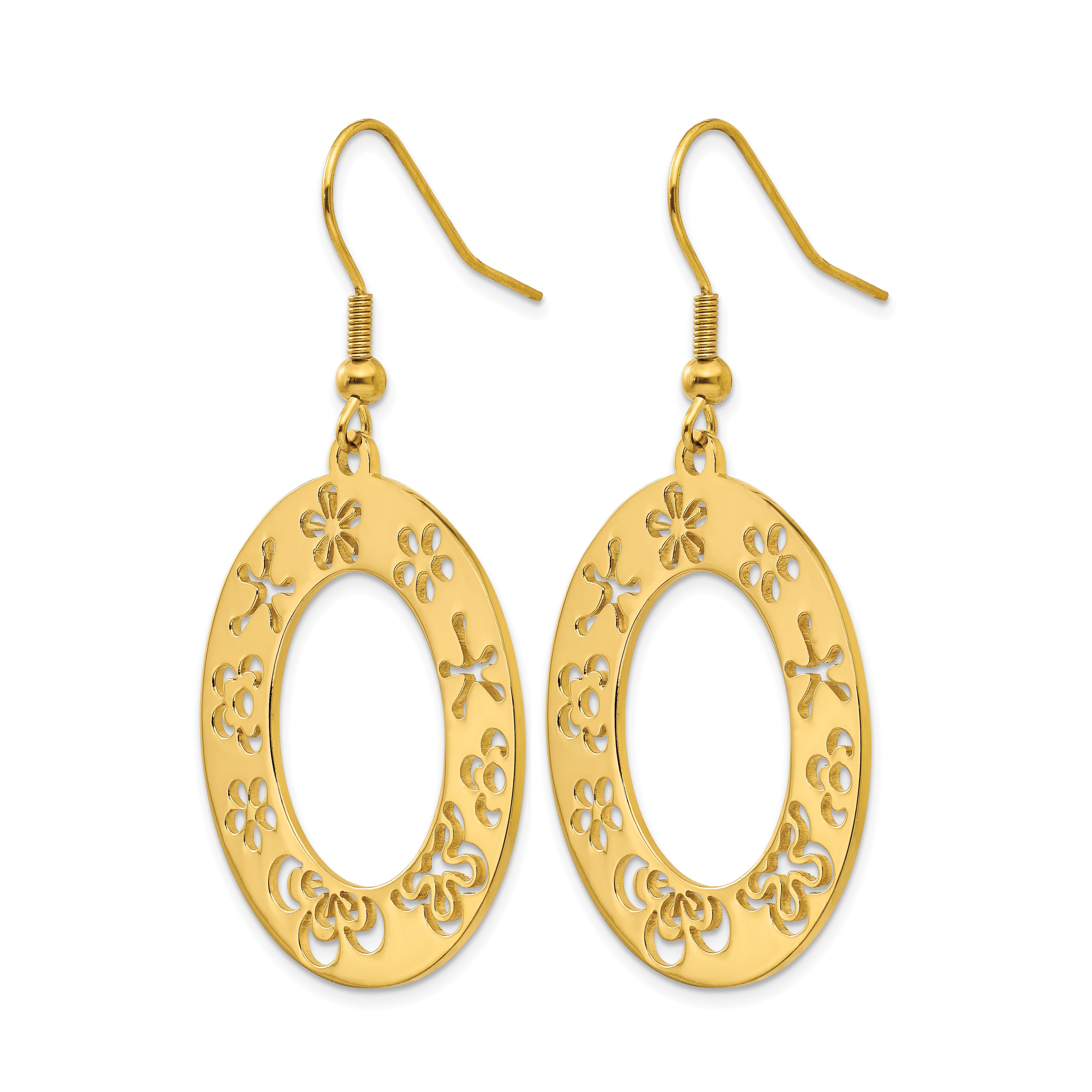 Stainless Steel Ion-Plated Polished Flower Drop Dangle Earrings for Women