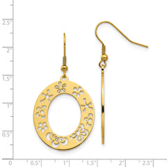 Stainless Steel Polished Yellow IP Flower Cutout Shepherd Hook Earrings