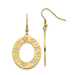 Stainless Steel Polished Yellow IP Flower Cutout Shepherd Hook Earrings