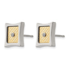 Stainless Steel 18K Gold Polished Square Diamond Button Earrings