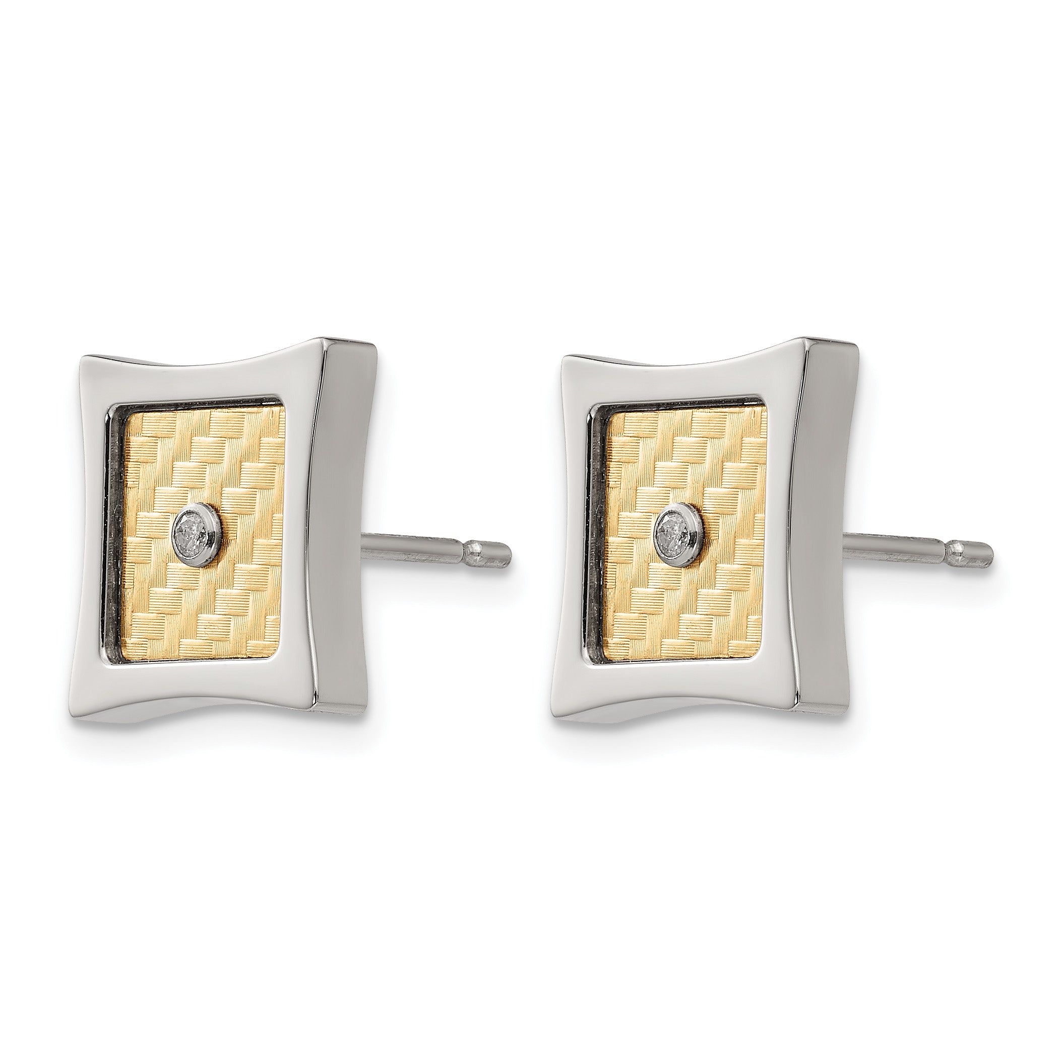 Stainless Steel 18K Gold Polished Square Diamond Button Earrings