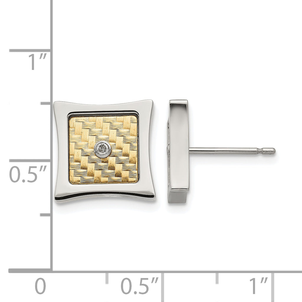 Stainless Steel 18K Gold Polished Square Diamond Button Earrings