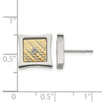 Stainless Steel 18K Gold Polished Square Diamond Button Earrings