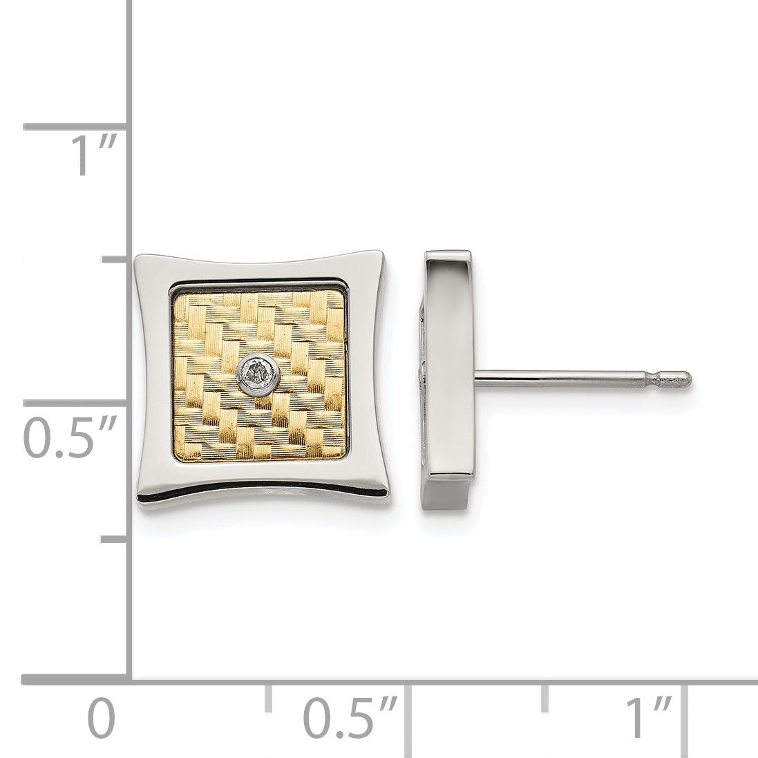 Stainless Steel 18K Gold Polished Square Diamond Button Earrings