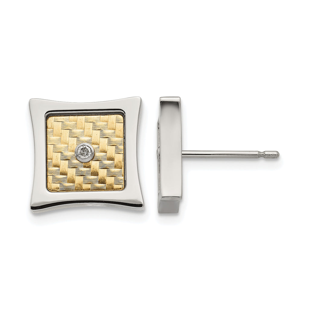 Stainless Steel 18K Gold Polished Square Diamond Button Earrings