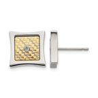 Stainless Steel 18K Gold Polished Square Diamond Button Earrings