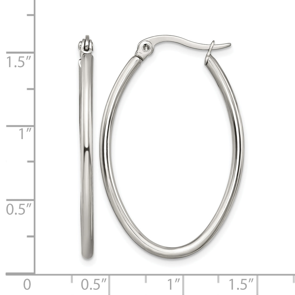 Stainless Steel Polished Oval Hoop Earrings for Women