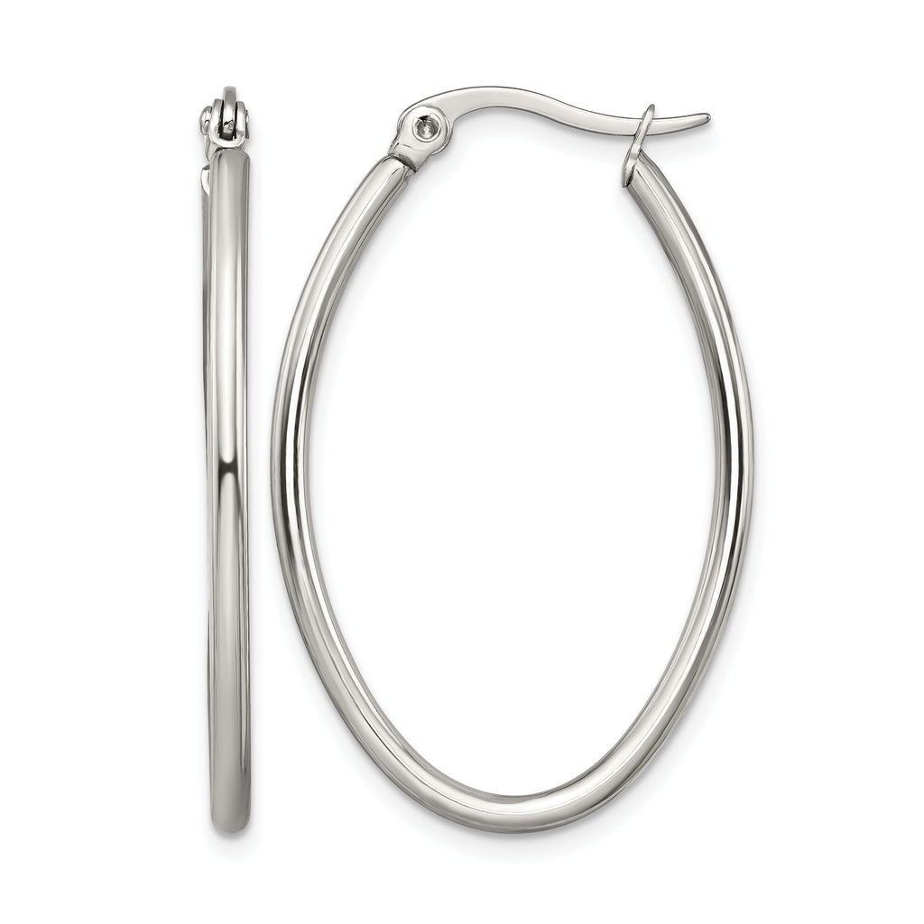 Stainless Steel Polished Oval Hoop Earrings for Women