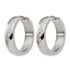 Stainless Steel Polished Textured Hinged Huggie Hoop Earrings