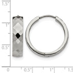 Stainless Steel Polished Textured Hinged Huggie Hoop Earrings