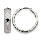 Stainless Steel Polished Textured Hinged Huggie Hoop Earrings