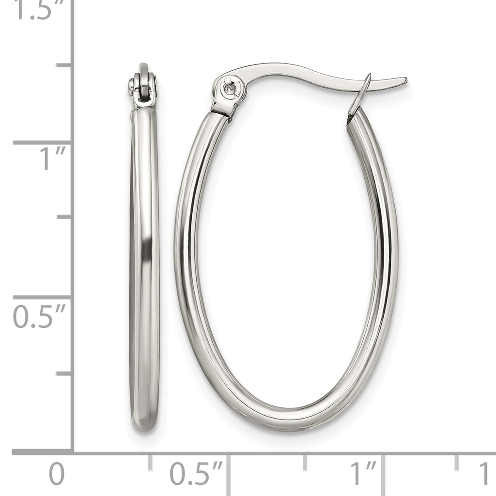 Stainless Steel Polished Oval Hoop Earrings for Women
