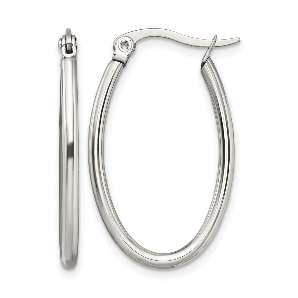 Stainless Steel Polished Oval Hoop Earrings for Women