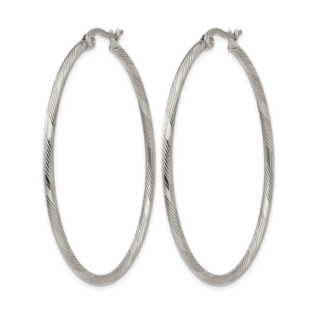 Stainless Steel Polished Textured Hinged Hoop Earrings for Women
