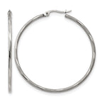 Stainless Steel Polished Textured Hinged Hoop Earrings for Women