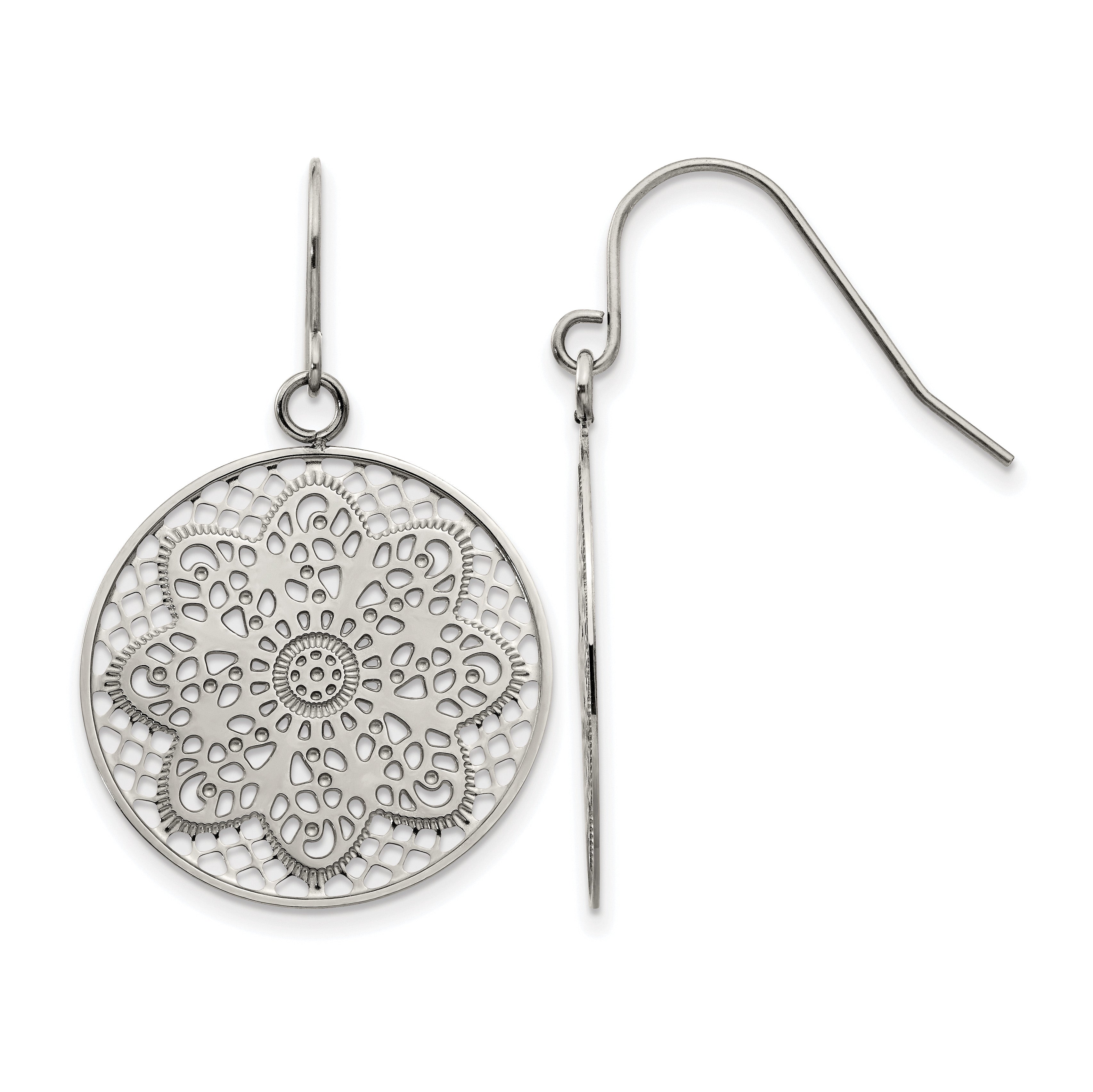 Stainless Steel Polished Flower Drop Dangle Earrings for Women Main image