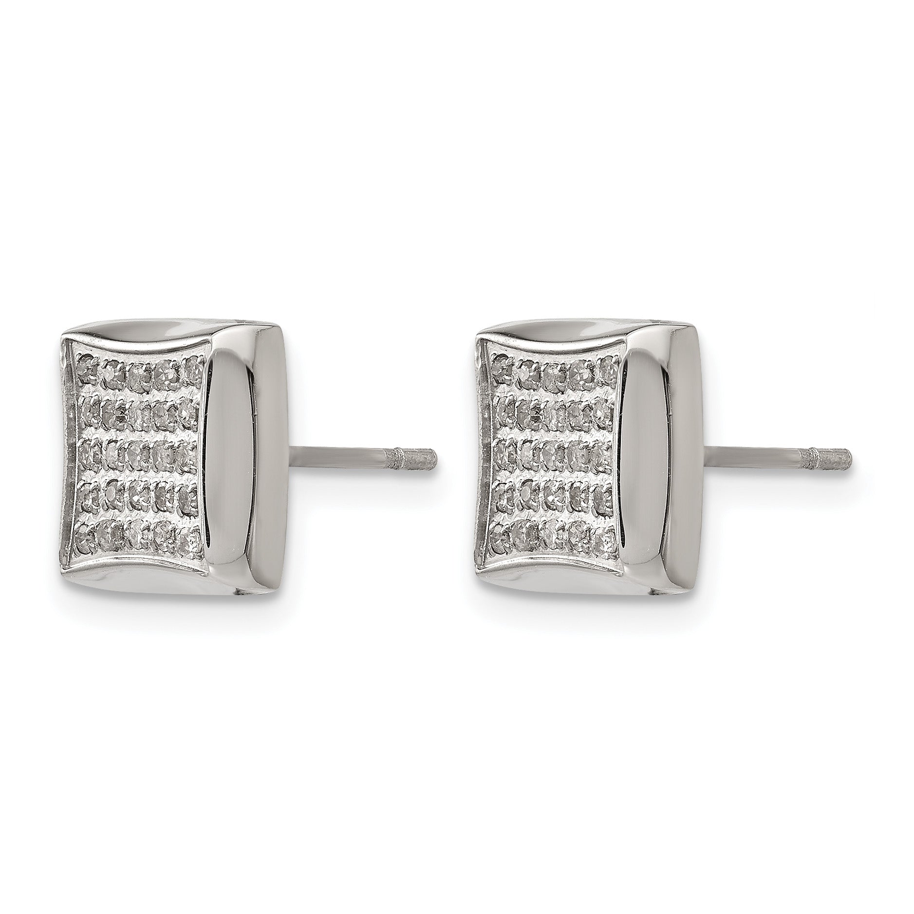 Stainless Steel Polished Square Cluster Button Earrings