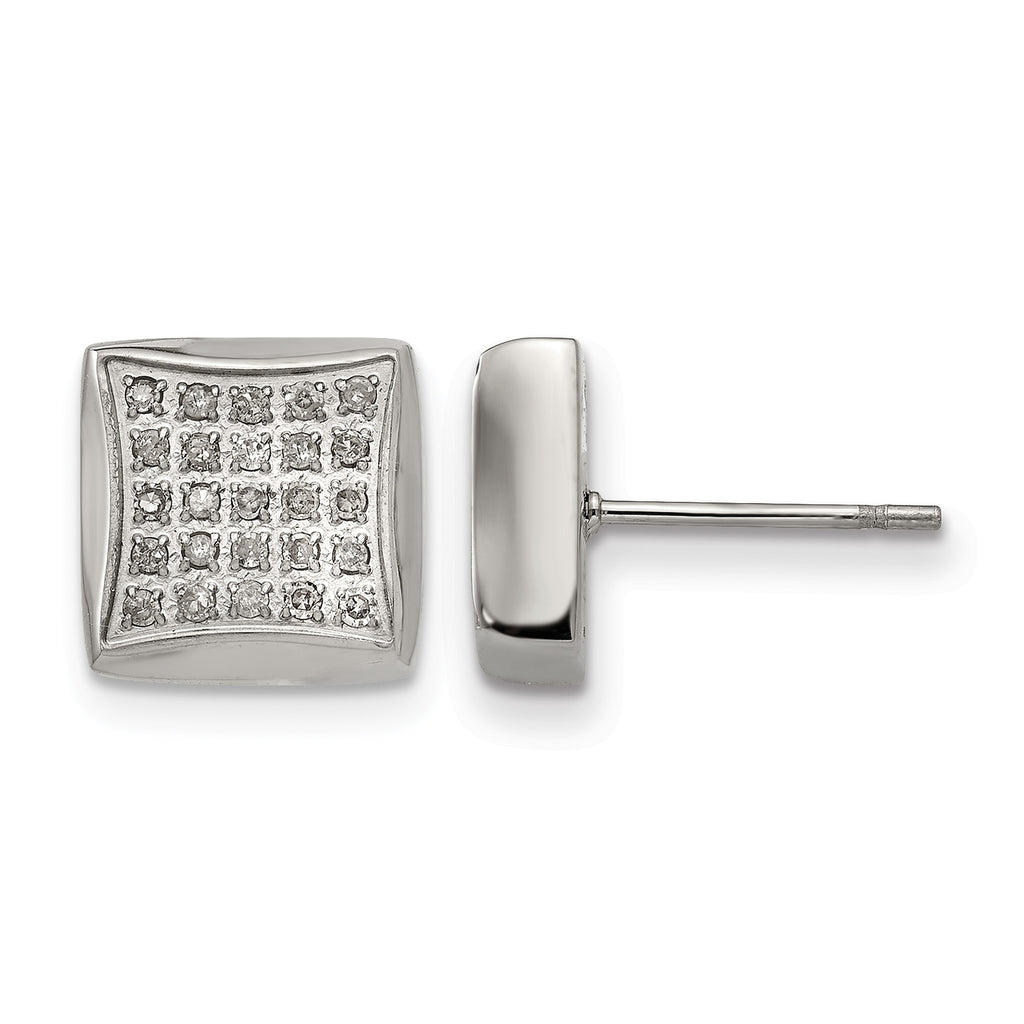 Stainless Steel Polished Square Cluster Button Earrings
