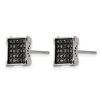 Stainless Steel Polished Square Black Diamond Cluster Button Earrings