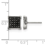 Stainless Steel Polished Square Black Diamond Cluster Button Earrings