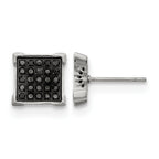 Stainless Steel Polished Square Black Diamond Cluster Button Earrings