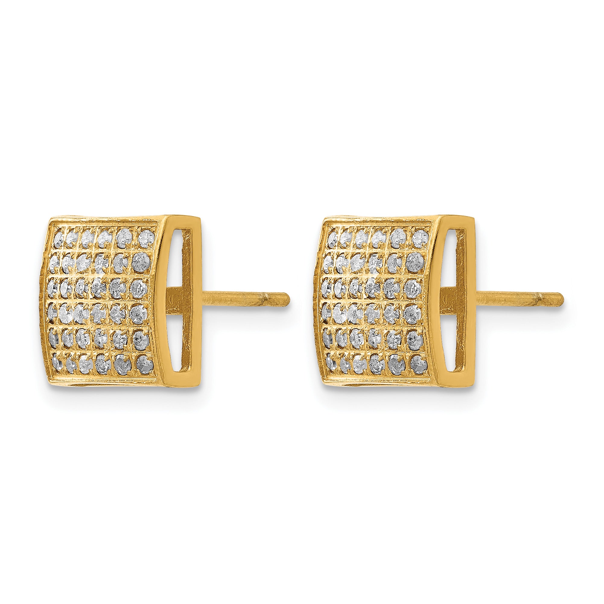 Stainless Steel Gold-Tone Polished Square Diamond Cluster Button Earrings Secondary image