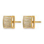 Stainless Steel Gold-Tone Polished Square Diamond Cluster Button Earrings