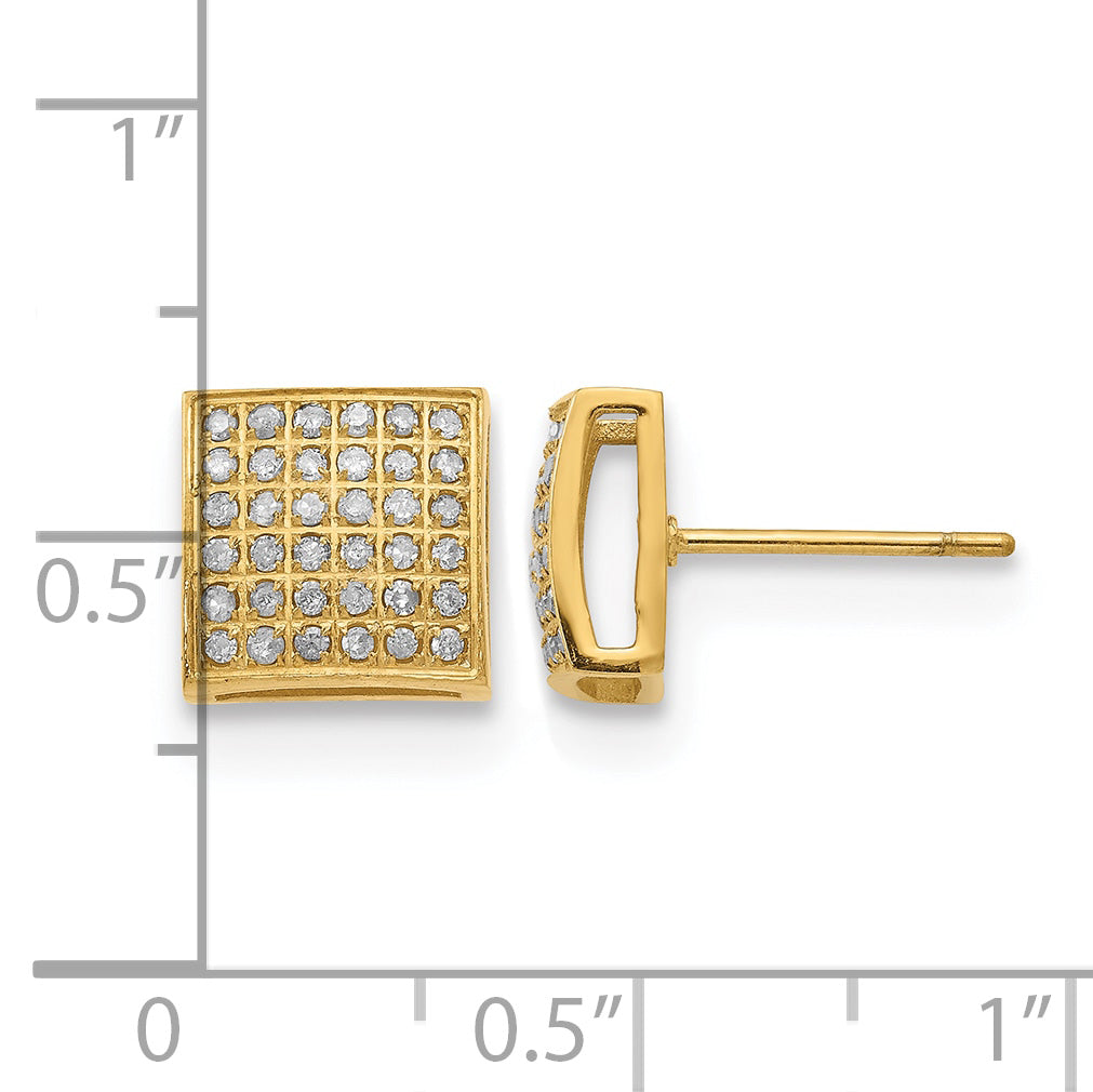 Stainless Steel Gold-Tone Polished Square Diamond Cluster Button Earrings