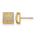 Stainless Steel Gold-Tone Polished Square Diamond Cluster Button Earrings